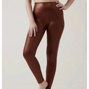 Athleta Salutation Stash Shine Tight - Size L; Color: Ancient Mahogany Foil